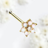 20G Gold White Opal Flower Nose Stud